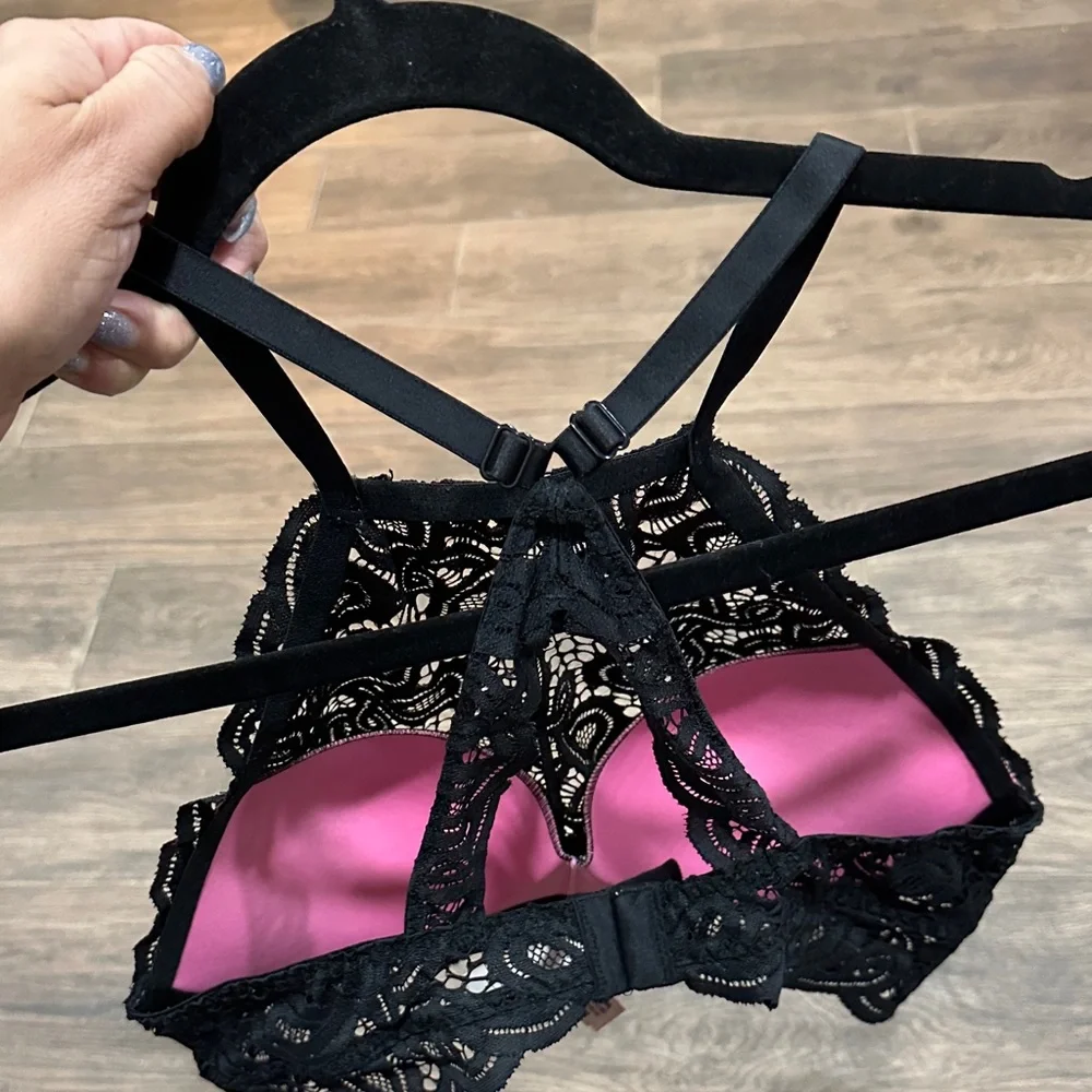 PINK Victoria's Secret Black Lace Bralette with Racerback